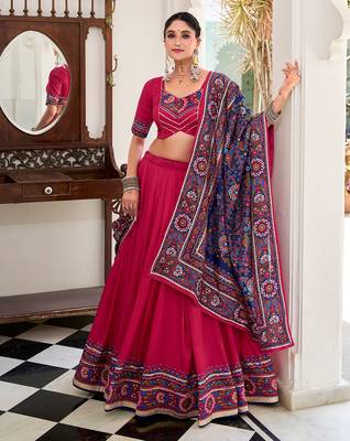 Tussar silk blend Gotta Patti Lace Work Lehenga Set - Full stitched free size 1