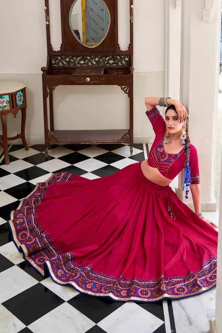 Tussar silk blend Gotta Patti Lace Work Lehenga Set - Full stitched free size