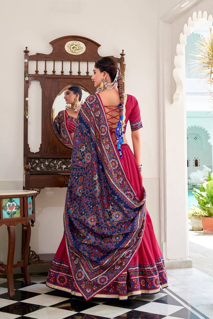 Tussar silk blend Gotta Patti Lace Work Lehenga Set - Full stitched free size