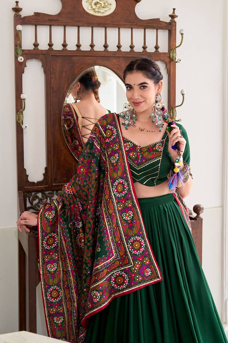 Tussar silk blend Gotta Patti Lace Work Lehenga Set - Full stitched free size
