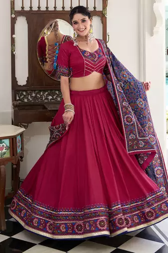 Tussar silk blend Gotta Patti Lace Work Lehenga Set - Full stitched free size