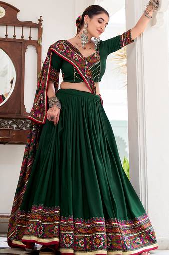 Tussar silk blend Gotta Patti Lace Work Lehenga Set - Full stitched free size