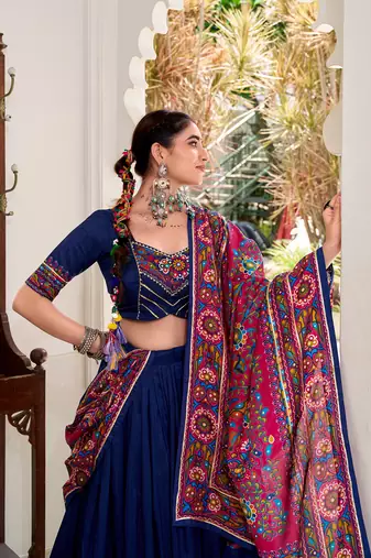 Tussar silk blend Gotta Patti Lace Work Lehenga Set - Full stitched free size