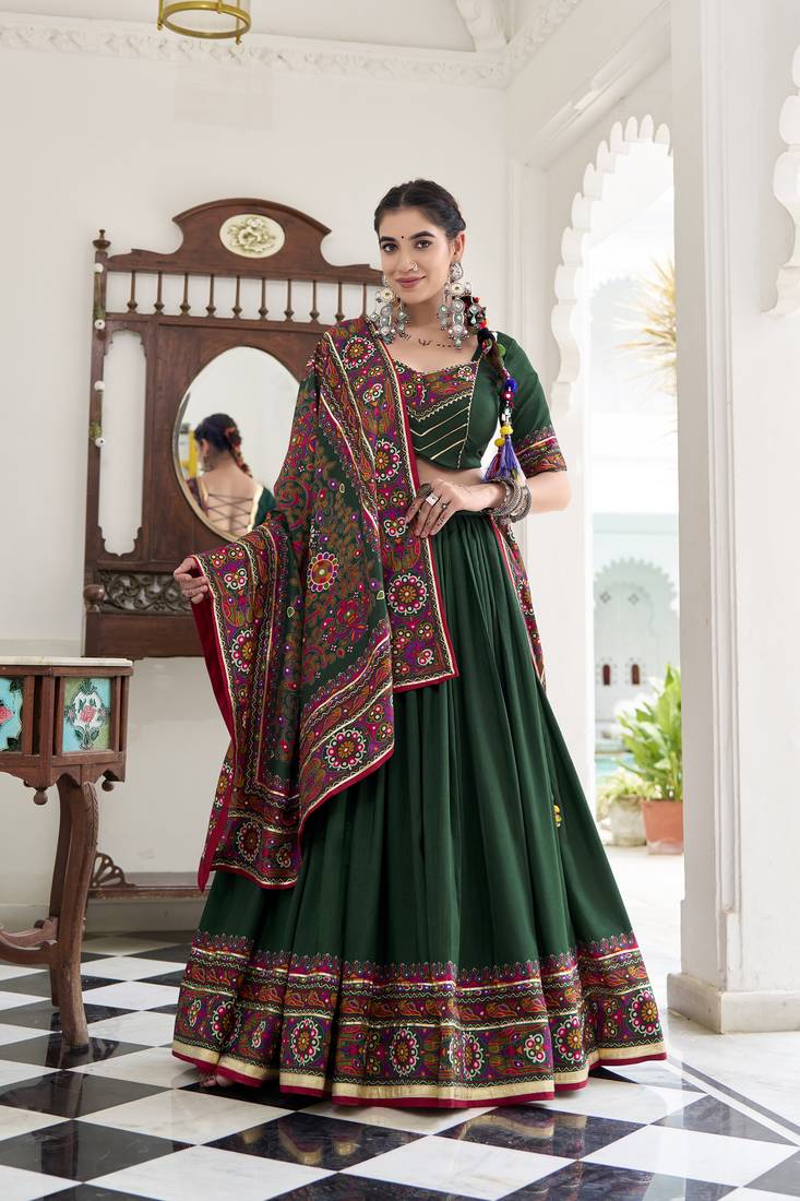 Tussar silk blend Gotta Patti Lace Work Lehenga Set - Full stitched free size