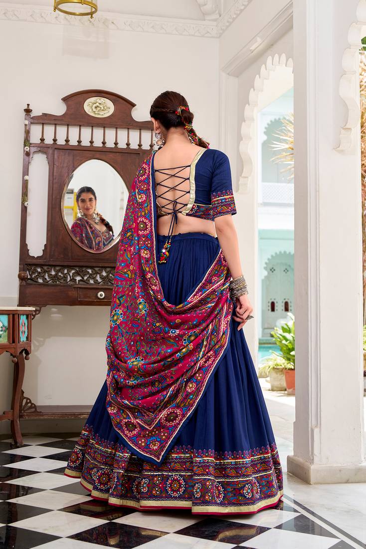 Tussar silk blend Gotta Patti Lace Work Lehenga Set - Full stitched free size