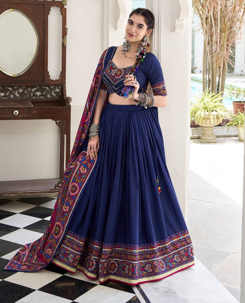 Tussar silk blend Gotta Patti Lace Work Lehenga Set - Full stitched free size