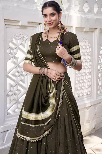 Chanderi with Fine Zari Weaving & Lace Finish Lehenga Set - Full stitched free size