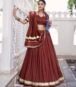 Chanderi with Fine Zari Weaving & Lace Finish Lehenga Set - Full stitched free size