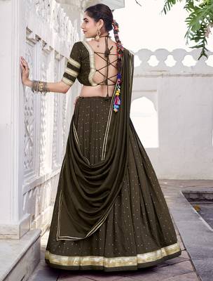 Chanderi with Fine Zari Weaving & Lace Finish Lehenga Set - Full stitched free size 3