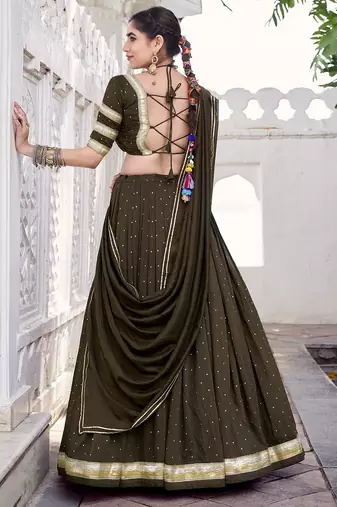 Chanderi with Fine Zari Weaving & Lace Finish Lehenga Set - Full stitched free size