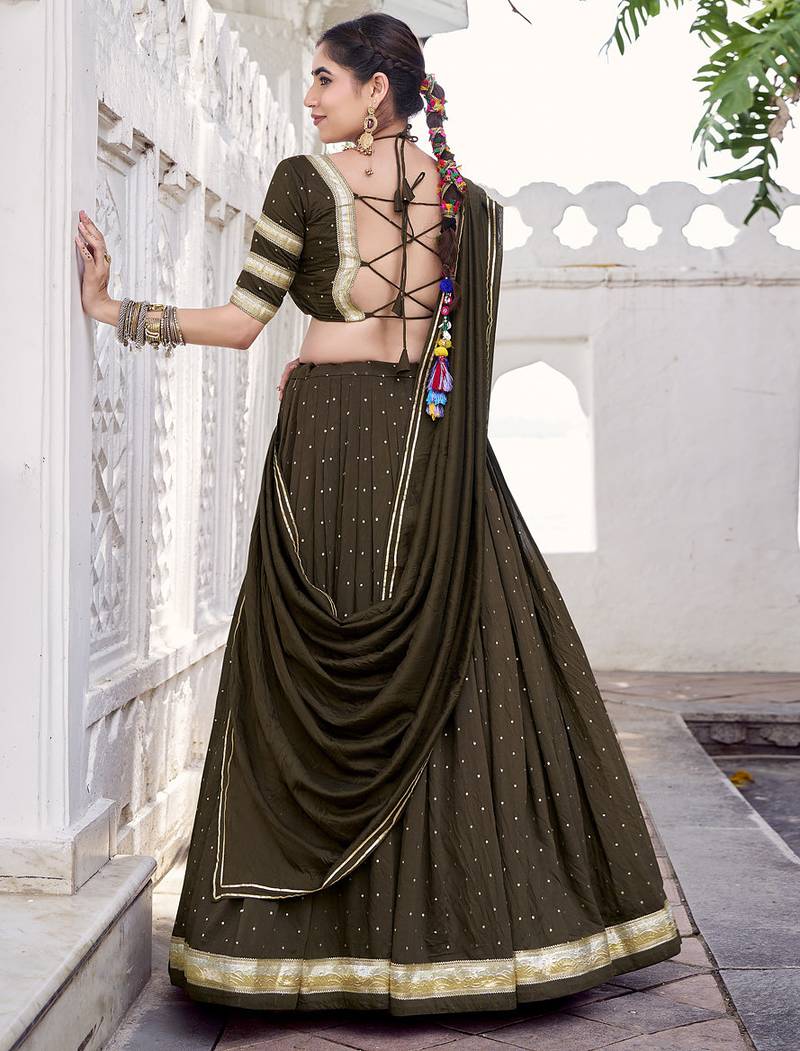 Chanderi with Fine Zari Weaving & Lace Finish Lehenga Set - Full stitched free size