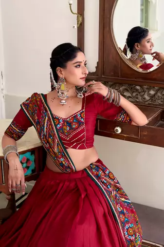 Tussar silk blend Gotta Patti Lace Work Lehenga Set - Full stitched free size