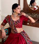 Tussar silk blend Gotta Patti Lace Work Lehenga Set - Full stitched free size