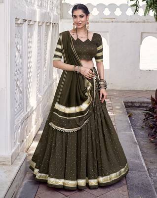 Chanderi with Fine Zari Weaving & Lace Finish Lehenga Set - Full stitched free size 1