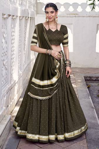 Chanderi with Fine Zari Weaving & Lace Finish Lehenga Set - Full stitched free size
