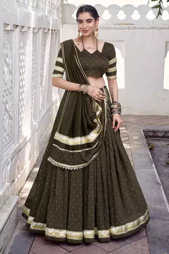 Chanderi with Fine Zari Weaving & Lace Finish Lehenga Set - Full stitched free size
