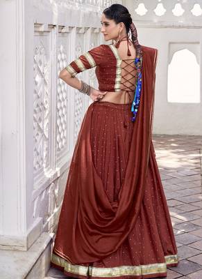 Chanderi with Fine Zari Weaving & Lace Finish Lehenga Set - Full stitched free size 3
