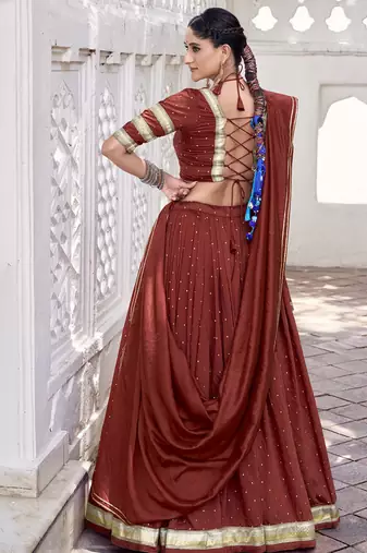 Chanderi with Fine Zari Weaving & Lace Finish Lehenga Set - Full stitched free size