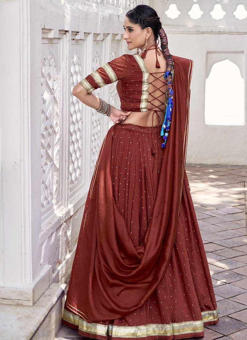 Chanderi with Fine Zari Weaving & Lace Finish Lehenga Set - Full stitched free size