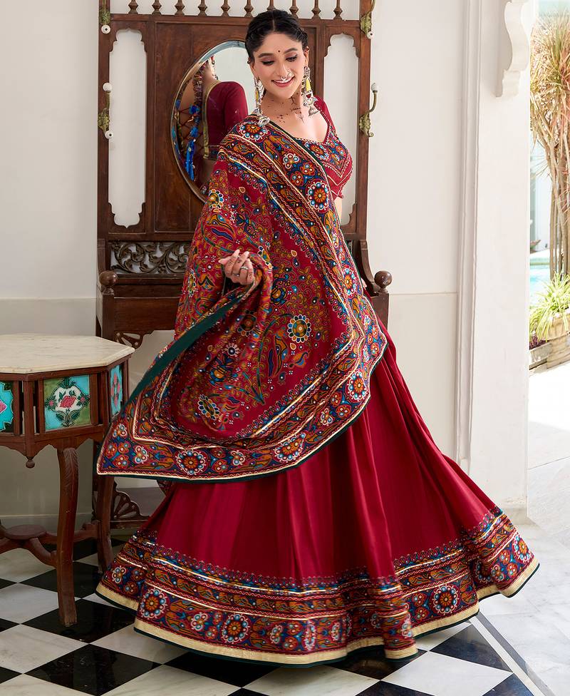 Tussar silk blend Gotta Patti Lace Work Lehenga Set - Full stitched free size