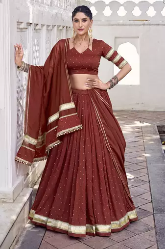 Chanderi with Fine Zari Weaving & Lace Finish Lehenga Set - Full stitched free size