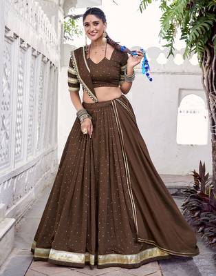 Chanderi with Fine Zari Weaving & Lace Finish Lehenga Set - Full stitched free size 1