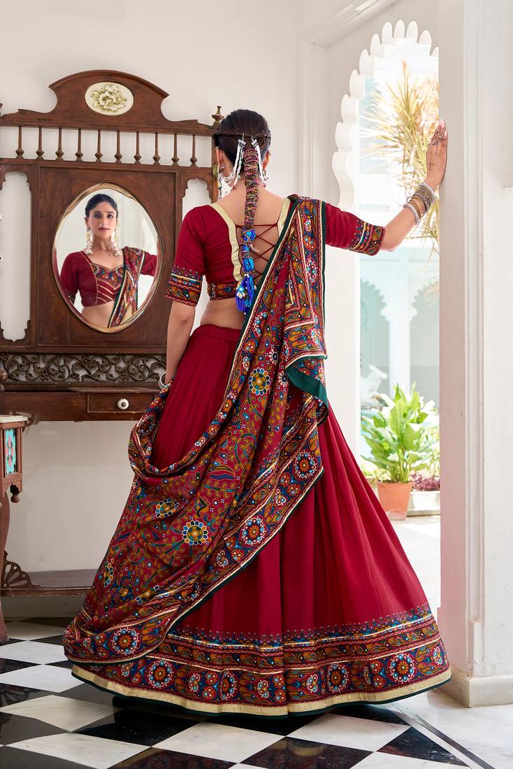 Tussar silk blend Gotta Patti Lace Work Lehenga Set - Full stitched free size