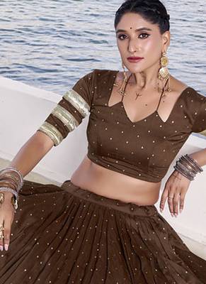 Chanderi with Fine Zari Weaving & Lace Finish Lehenga Set - Full stitched free size 4