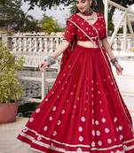  Chanderi  with  Bandhej Print & Lace Touch-Up Lehenga Set - Full stitched free size