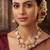   Gold plated indian traditional temple jewellery necklace set with adjustable thread for wo  and girls