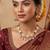   Gold plated indian traditional temple jewellery necklace set with adjustable thread for wo  and girls