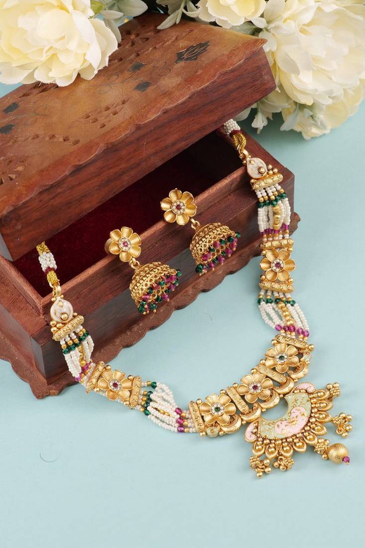 Jiyanshi fashion copper temple rajwadi style jewellery set      