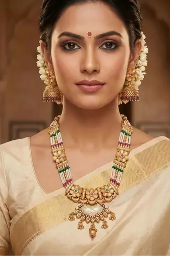  copper temple rajwadi style jewellery set      