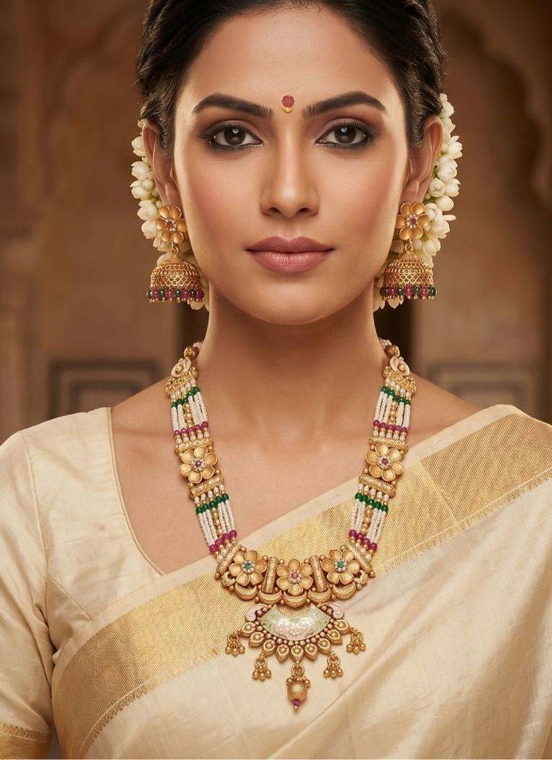Jiyanshi fashion copper temple rajwadi style jewellery set      