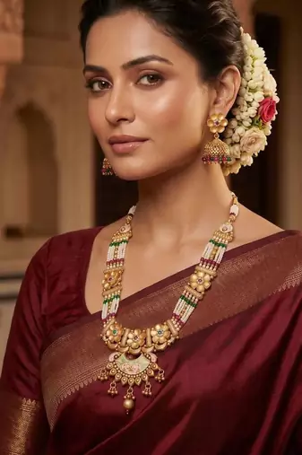  copper temple rajwadi style jewellery set      