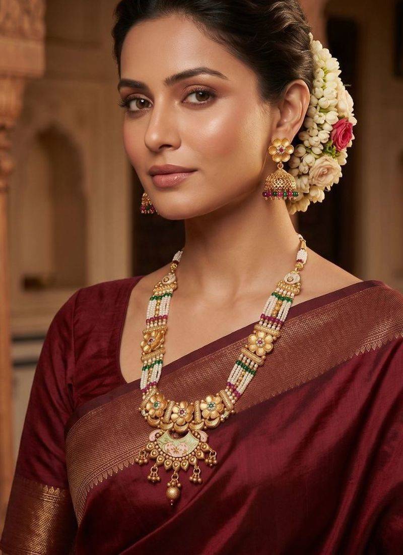Jiyanshi fashion copper temple rajwadi style jewellery set      