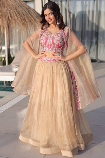 Women    s Sindur Silk Embroidered Lehenga Choli with Shrug     Fully Stitched Designer Party Wear Lehenga Set