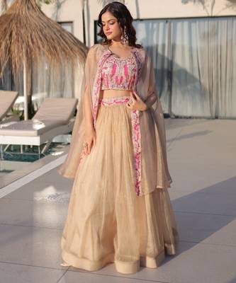 Women    s Sindur Silk Embroidered Lehenga Choli with Shrug     Fully Stitched Designer Party Wear Lehenga Set 2
