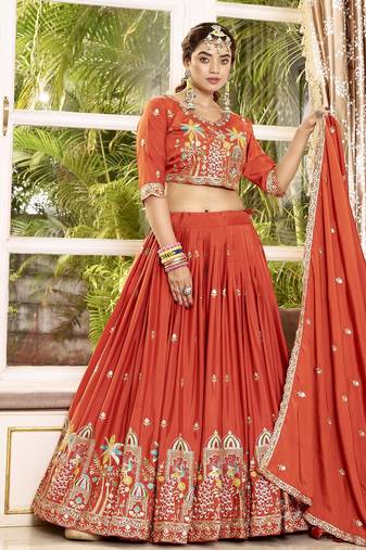 Pure Crepe Silk Lehenga Choli with Heavy Embroidery Sequence Work & Dupatta