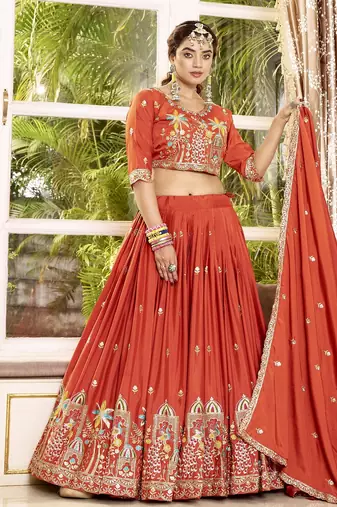 Pure Crepe Silk Lehenga Choli with Heavy Embroidery Sequence Work & Dupatta