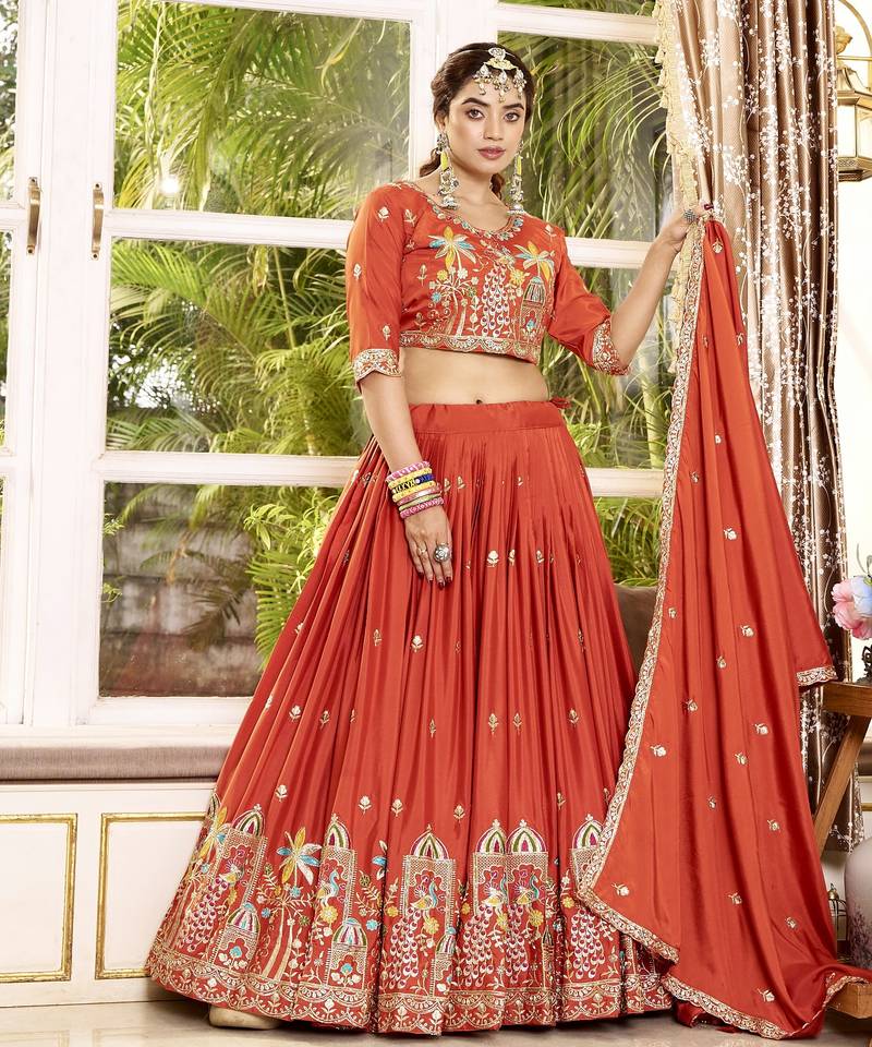 Pure Crepe Silk Lehenga Choli with Heavy Embroidery Sequence Work & Dupatta