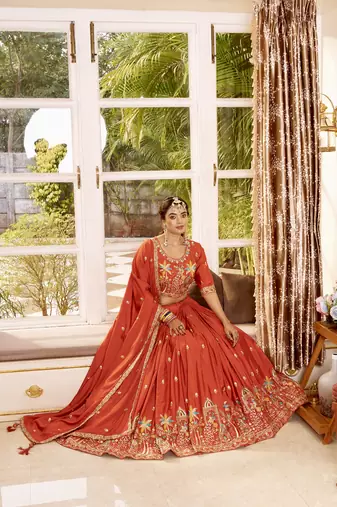 Pure Crepe Silk Lehenga Choli with Heavy Embroidery Sequence Work & Dupatta