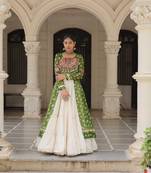 Bandhani Print Faux Georgette Kurti with Kora Cotton Frill Lehenga Set