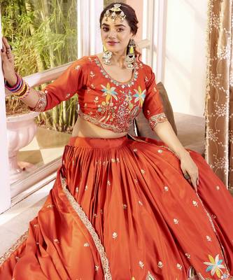 red heavy embroidery pure crepe silk lehenga choli 3