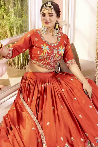 Pure Crepe Silk Lehenga Choli with Heavy Embroidery Sequence Work & Dupatta