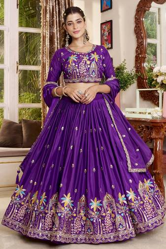 Pure Crepe Silk Lehenga Choli with Heavy Embroidery Sequence Work & Dupatta