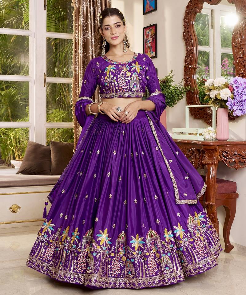 Pure Crepe Silk Lehenga Choli with Heavy Embroidery Sequence Work & Dupatta