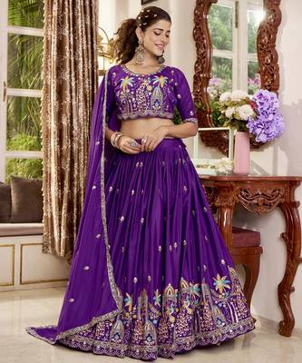 Pure Crepe Silk Lehenga Choli with Heavy Embroidery Sequence Work & Dupatta 2
