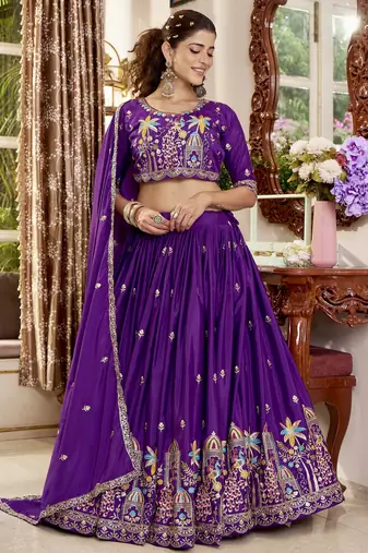 Pure Crepe Silk Lehenga Choli with Heavy Embroidery Sequence Work & Dupatta