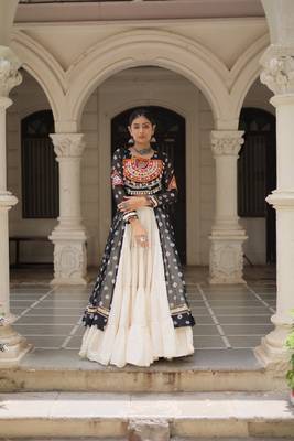 Bandhani Print Faux Georgette Kurti with Kora Cotton Frill Lehenga Set 1